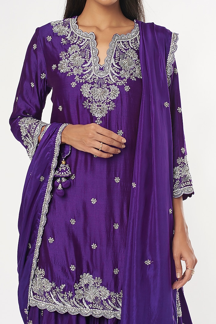 Purple Spun Silk Wedding Sharara Set by SURBHI SHAH at Pernia's Pop Up Shop