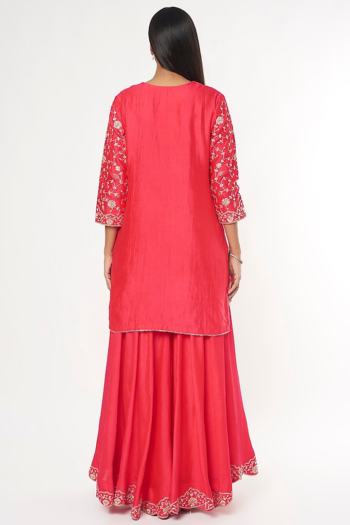 Red Spun Silk Wedding Sharara Set by SURBHI SHAH at Pernia's Pop Up Shop