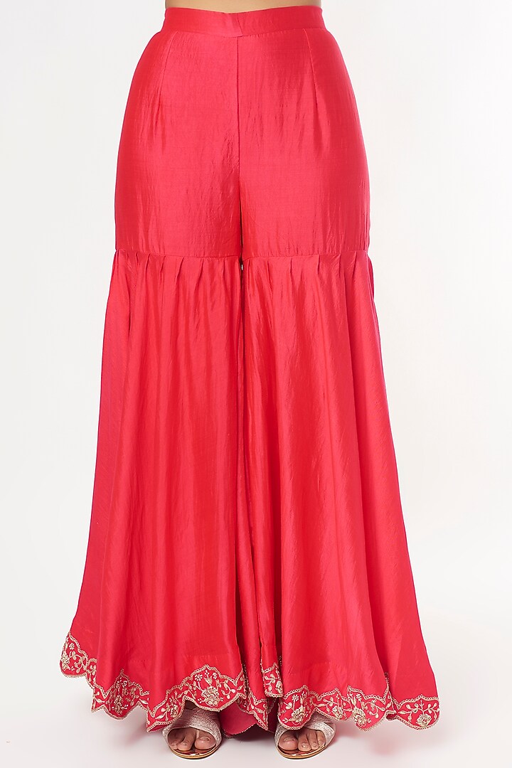 Red Spun Silk Wedding Sharara Set by SURBHI SHAH at Pernia's Pop Up Shop