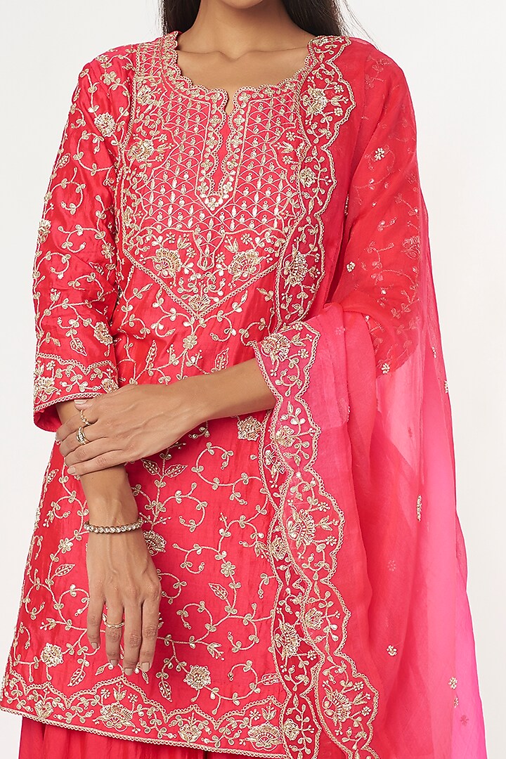 Red Spun Silk Wedding Sharara Set by SURBHI SHAH at Pernia's Pop Up Shop