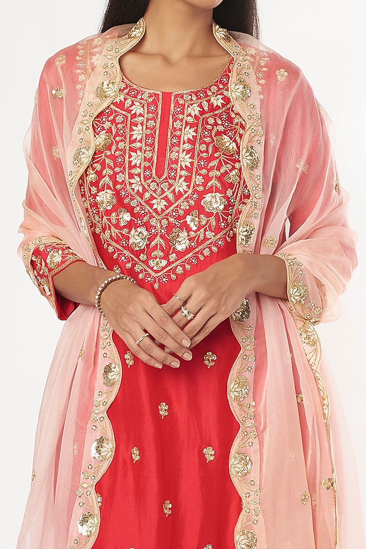 Red Hand Embroidered Kurta Set by SURBHI SHAH at Pernia's Pop Up Shop