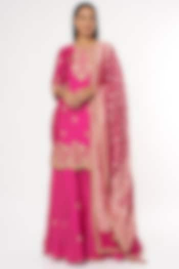 Hot Pink Spun Silk Sharara Set by SURBHI SHAH at Pernia's Pop Up Shop