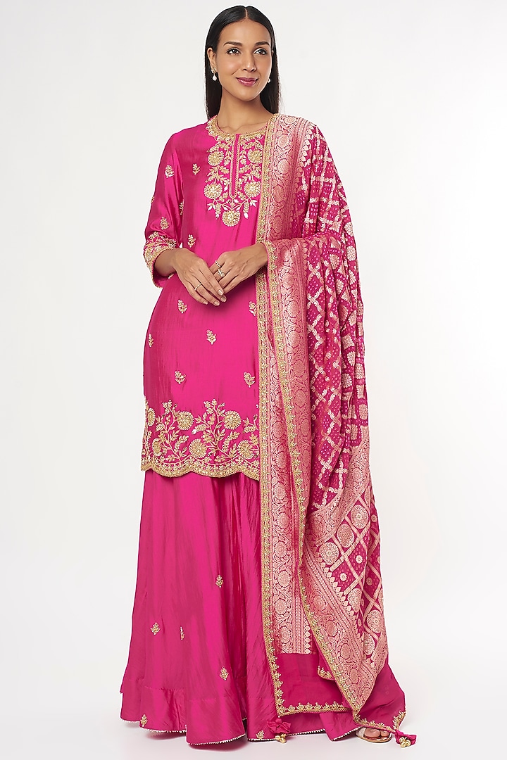 Hot Pink Spun Silk Sharara Set by SURBHI SHAH at Pernia's Pop Up Shop