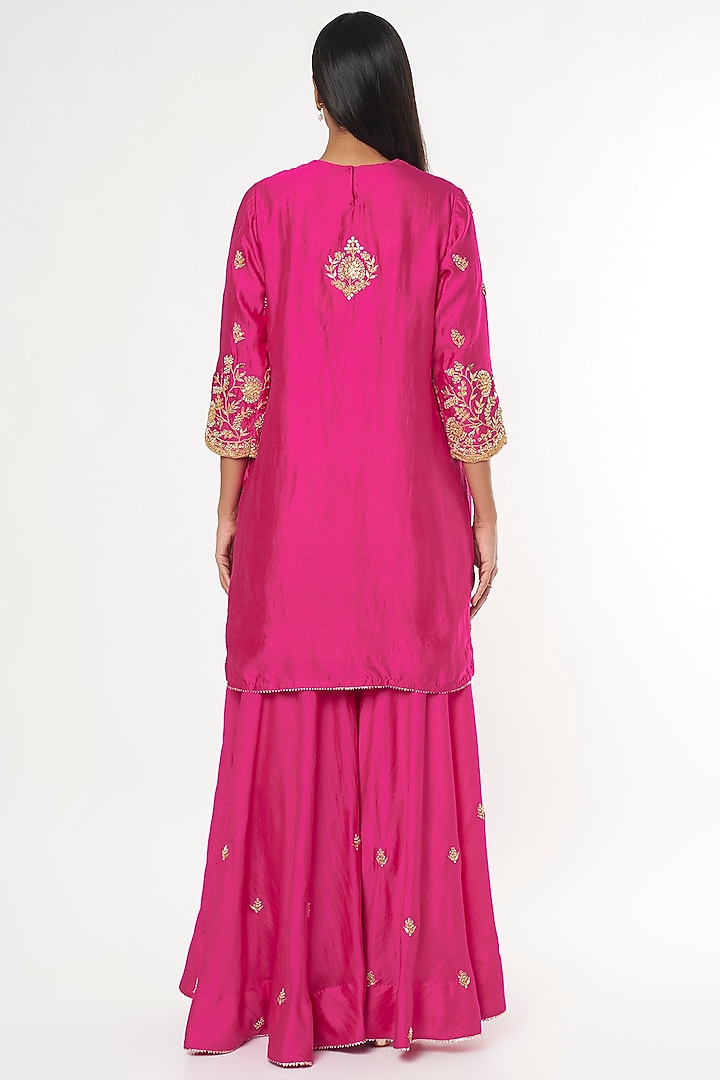 Hot Pink Spun Silk Wedding Sharara Set by SURBHI SHAH at Pernia's Pop Up Shop