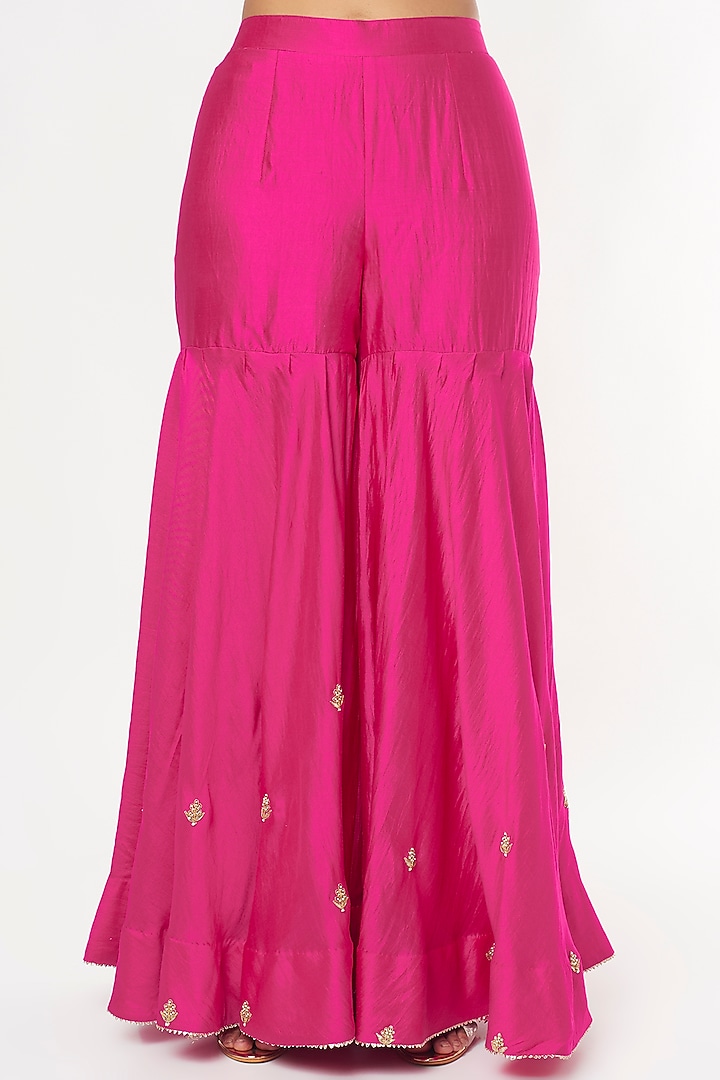 Hot Pink Spun Silk Wedding Sharara Set by SURBHI SHAH at Pernia's Pop Up Shop