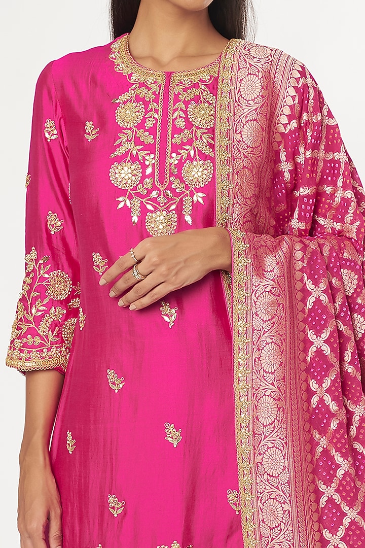 Hot Pink Spun Silk Wedding Sharara Set by SURBHI SHAH at Pernia's Pop Up Shop