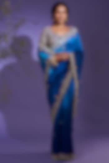Blue Embroidered Saree Set by SURBHI SHAH