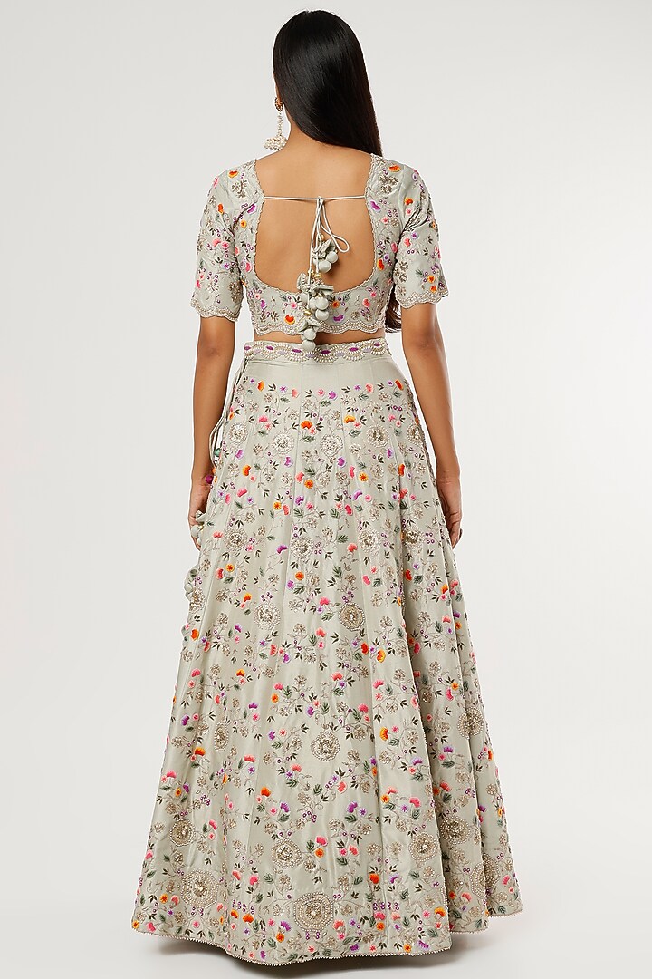 Grey Hand Embroidered Bridal Lehenga Set by SURBHI SHAH at Pernia's Pop Up Shop