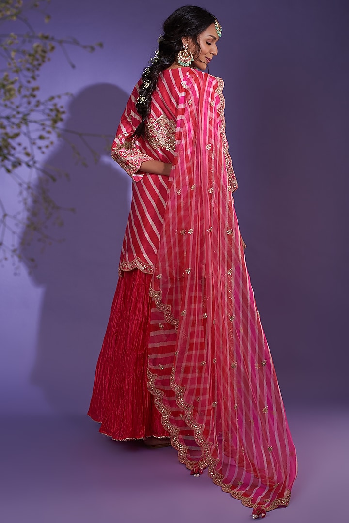 Pink Peach Kora Silk Wedding Sharara Set by SURBHI SHAH at Pernia's Pop Up Shop