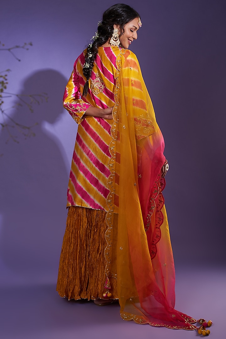 Mango & Rani Pink Spun Silk Wedding Sharara Set by SURBHI SHAH at Pernia's Pop Up Shop