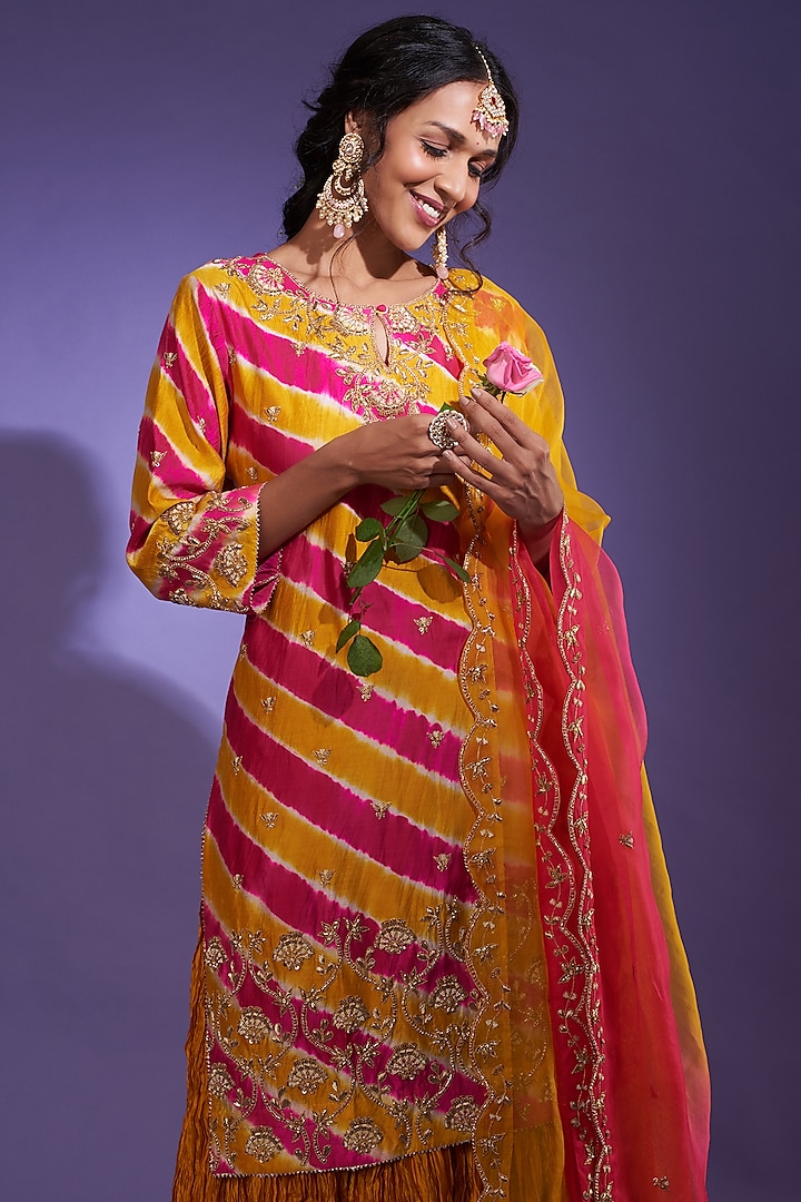 Mango & Rani Pink Spun Silk Wedding Sharara Set by SURBHI SHAH at Pernia's Pop Up Shop