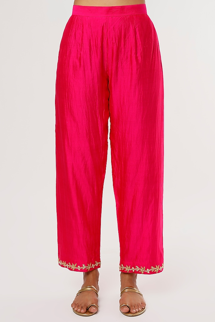 Hot Pink & Peach Hand Embroidered Wedding Sharara Set by SURBHI SHAH at Pernia's Pop Up Shop