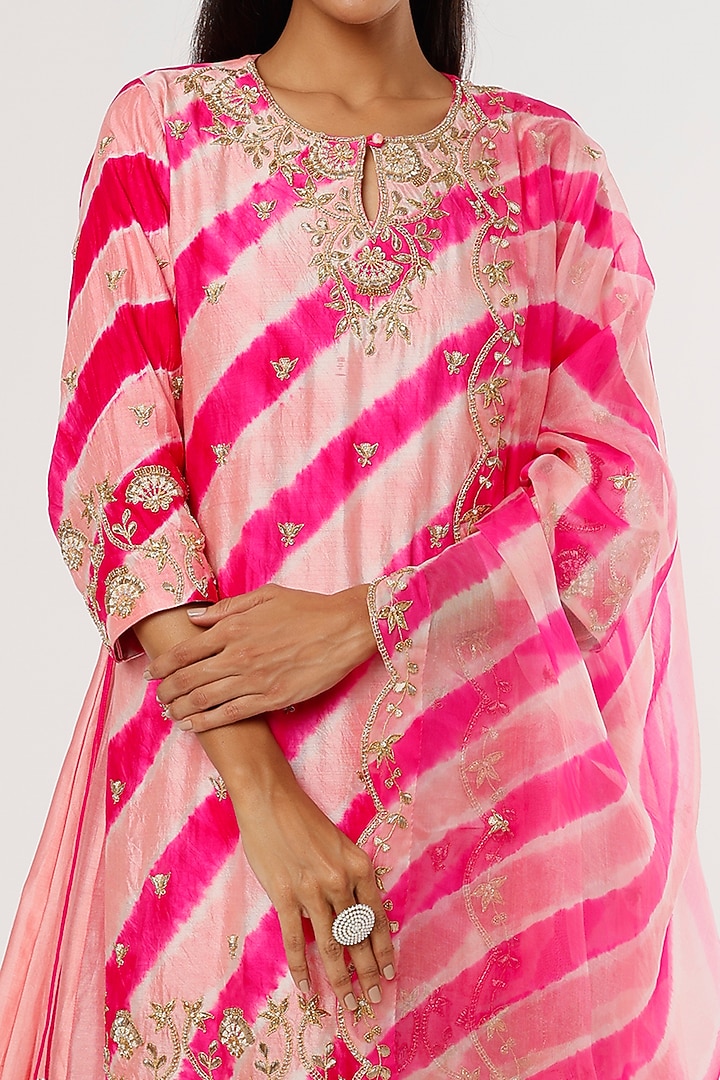 Hot Pink & Peach Hand Embroidered Wedding Sharara Set by SURBHI SHAH at Pernia's Pop Up Shop