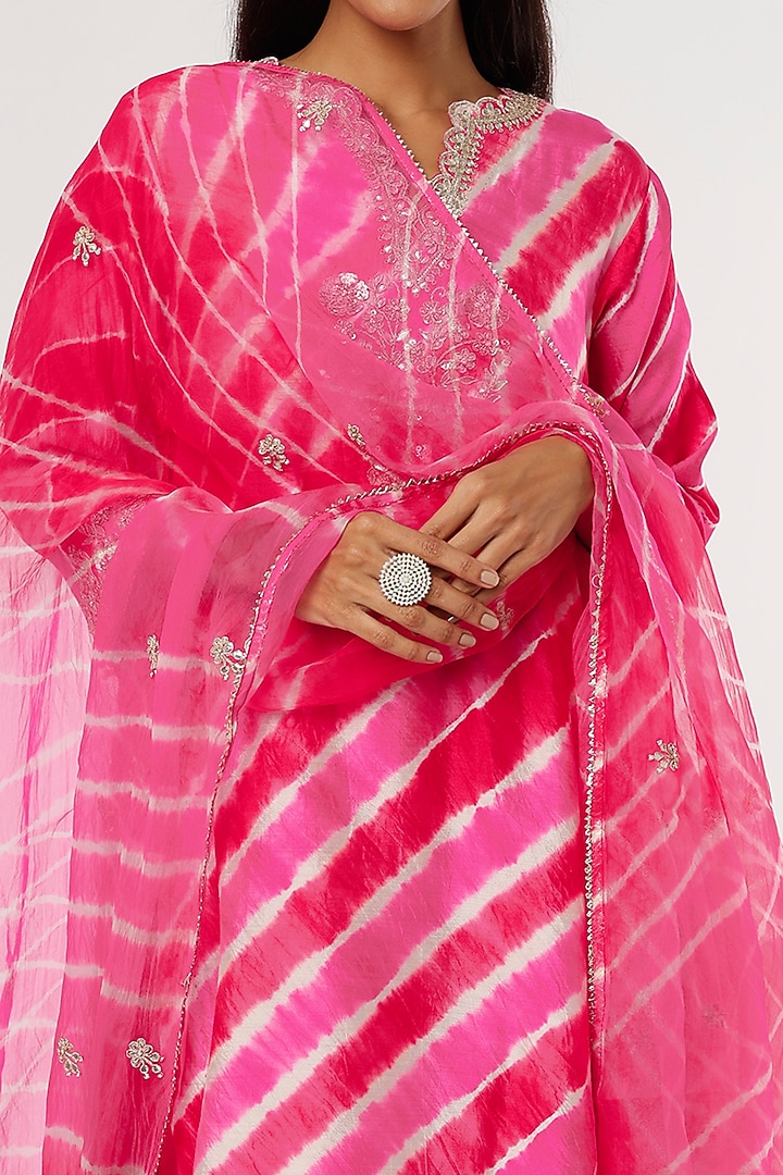 Rani Pink Chanderi Wedding Anarkali Set by SURBHI SHAH at Pernia's Pop Up Shop