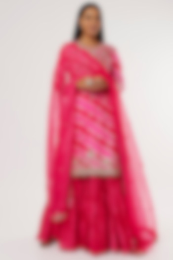 Rani Pink Pure Spun Silk Wedding Sharara Set by SURBHI SHAH at Pernia's Pop Up Shop