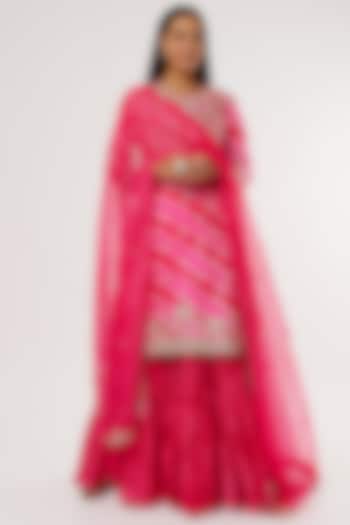 Rani Pink Pure Spun Silk Sharara Set by SURBHI SHAH
