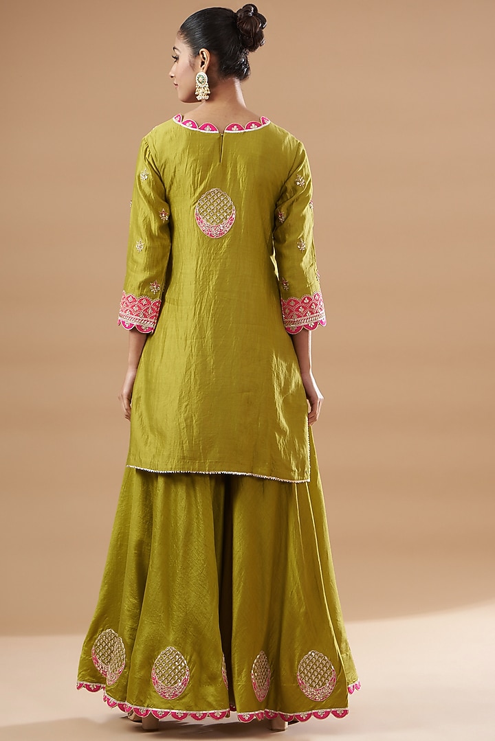 Lime Pure Spun Silk Wedding Sharara Set by SURBHI SHAH at Pernia's Pop Up Shop