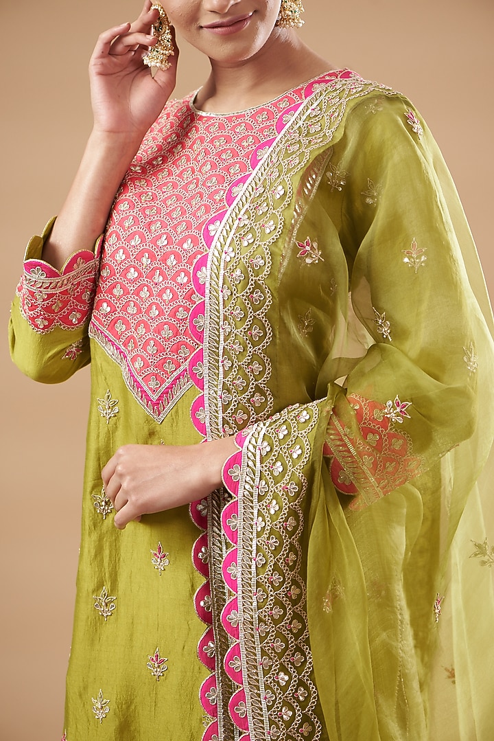Lime Pure Spun Silk Wedding Sharara Set by SURBHI SHAH at Pernia's Pop Up Shop