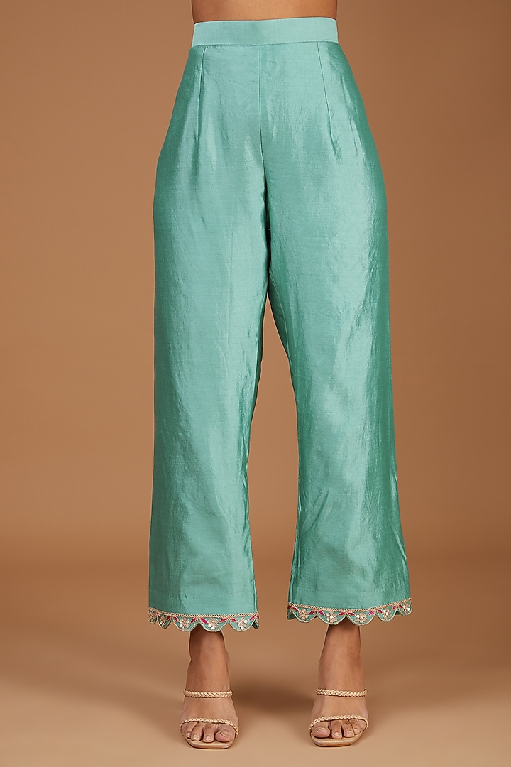 Aqua Blue Pure Spun Silk Gota Patti Kurta Set by SURBHI SHAH at Pernia's Pop Up Shop
