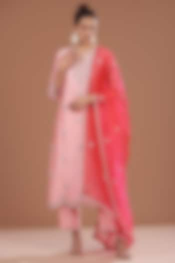 Blush Pink Pure Spun Silk Zardosi Marori Embroidered Kurta Set by SURBHI SHAH at Pernia's Pop Up Shop