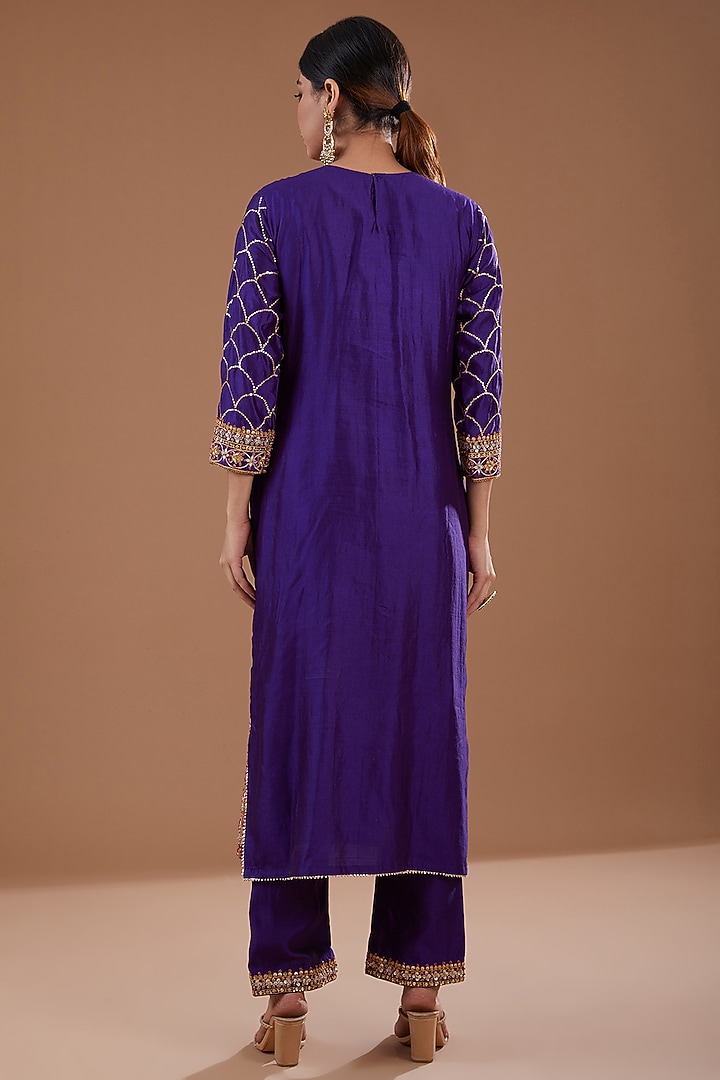 Purple Pure Spun Silk Sequins & Marori Kurta Set by SURBHI SHAH at Pernia's Pop Up Shop