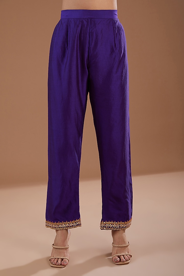 Purple Pure Spun Silk Sequins & Marori Kurta Set by SURBHI SHAH at Pernia's Pop Up Shop
