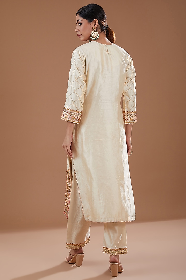 Ivory Pure Spun Silk Sequins & Marori Kurta Set by SURBHI SHAH at Pernia's Pop Up Shop