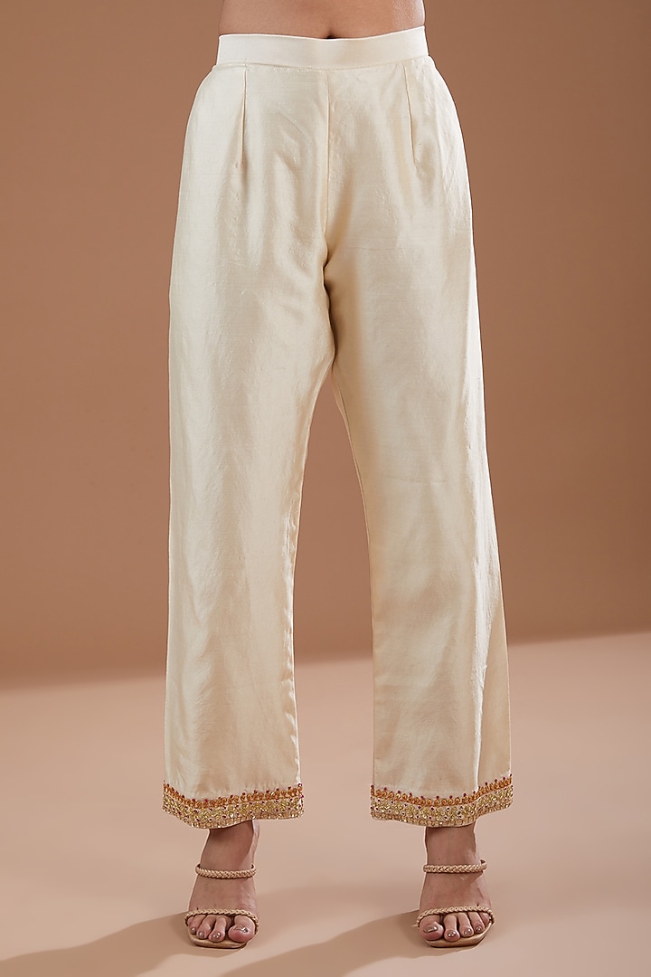 Ivory Pure Spun Silk Sequins & Marori Kurta Set by SURBHI SHAH at Pernia's Pop Up Shop