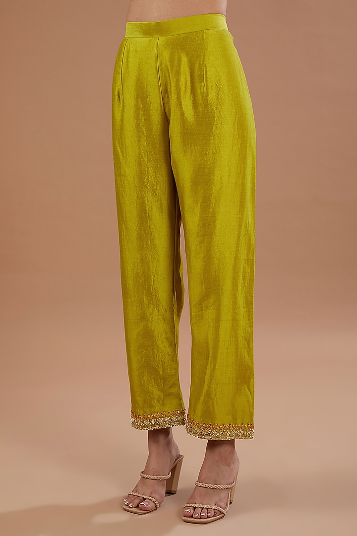 Lime Pure Spun Silk Sequins Embroidered Kurta Set by SURBHI SHAH at Pernia's Pop Up Shop