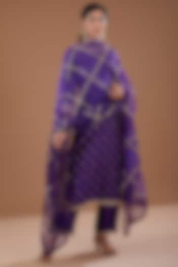 Purple Pure Spun Silk Gota & Aari Kurta Set by SURBHI SHAH at Pernia's Pop Up Shop