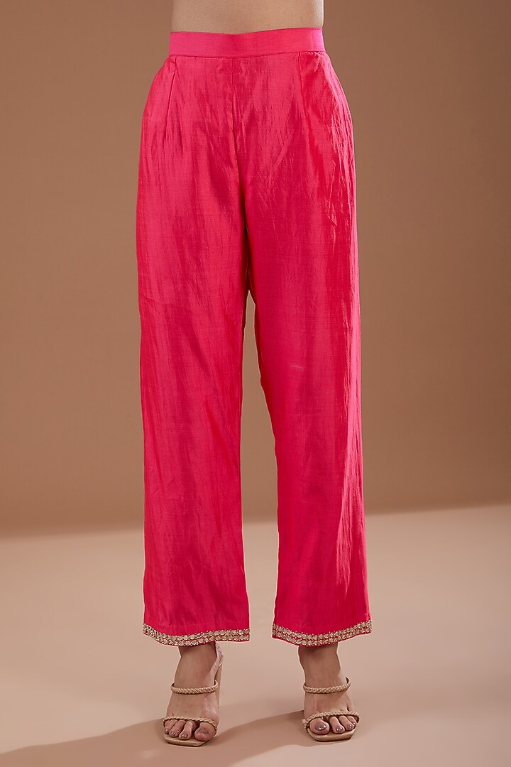 Red Pure Spun Silk Gota & Aari Kurta Set by SURBHI SHAH at Pernia's Pop Up Shop