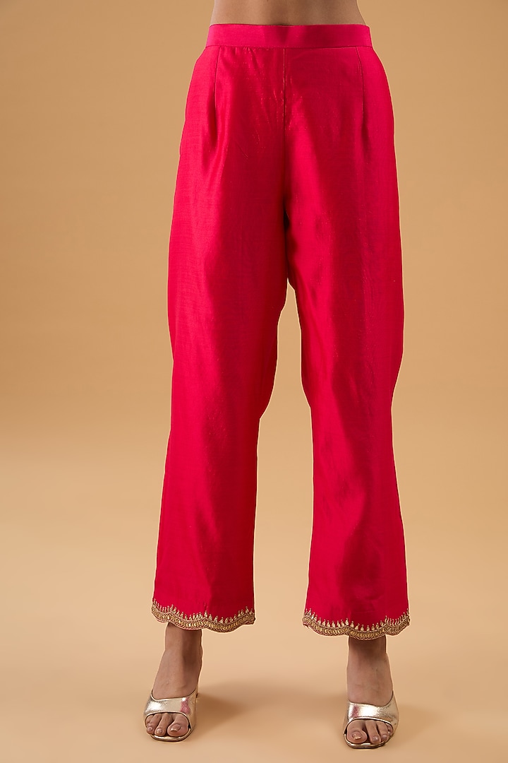Fuchsia Pure Spun Silk Marori Work Leheriya Kurta Set by SURBHI SHAH at Pernia's Pop Up Shop
