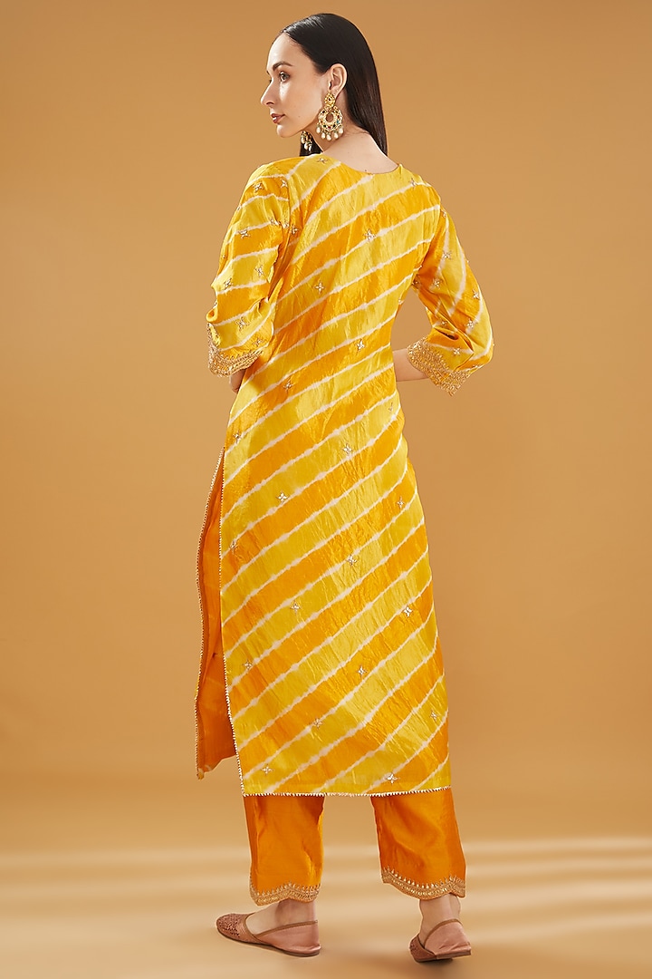 Yellow Pure Kora Silk Marori Embroidered Kurta Set by SURBHI SHAH at Pernia's Pop Up Shop