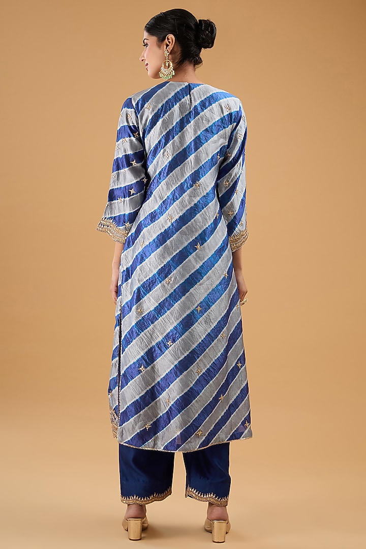 Blue Pure Spun Silk Marori Work Leheriya Kurta Set by SURBHI SHAH at Pernia's Pop Up Shop