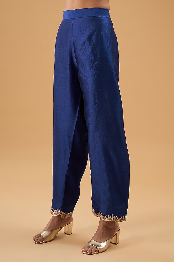 Blue Pure Spun Silk Marori Work Leheriya Kurta Set by SURBHI SHAH at Pernia's Pop Up Shop