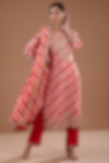 Orange & Red Pure Cora Silk Mukaish Kurta Set by SURBHI SHAH at Pernia's Pop Up Shop