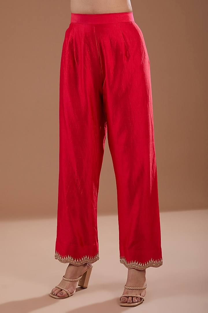 Orange & Red Pure Cora Silk Mukaish Kurta Set by SURBHI SHAH at Pernia's Pop Up Shop