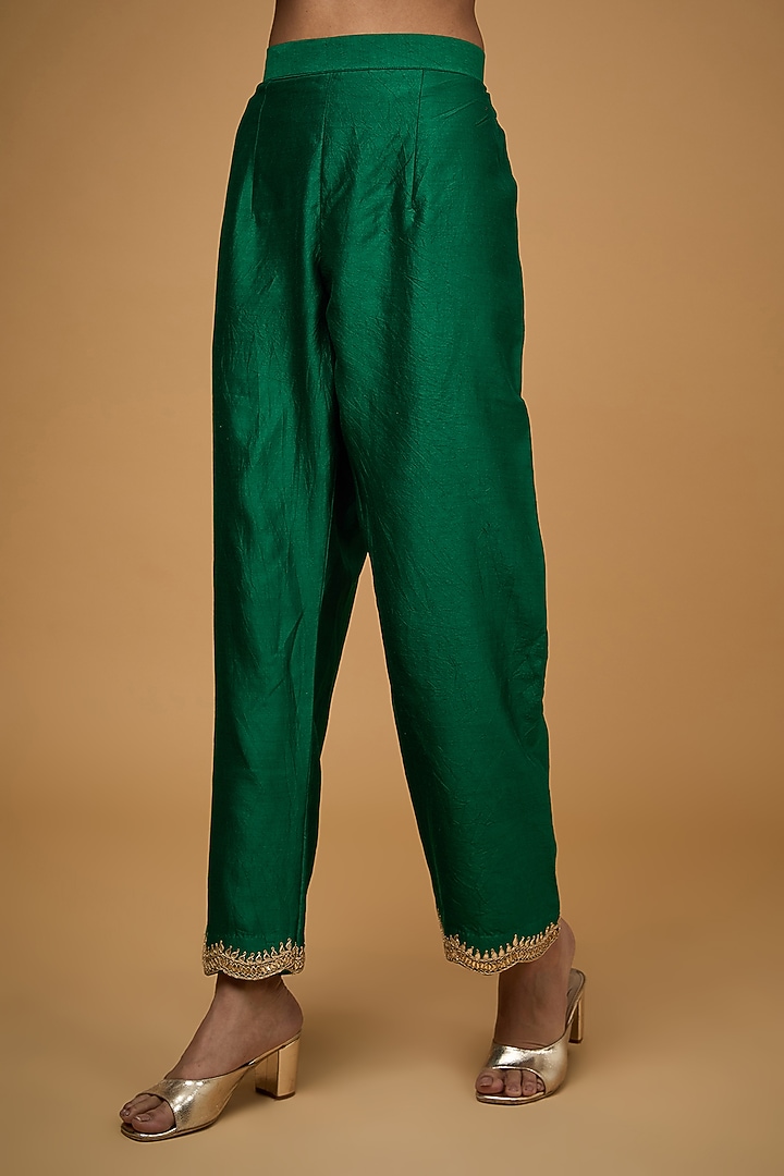 Emerald Green Pure Spun Silk Mukaish & Marori Work Leheriya Kurta Set by SURBHI SHAH at Pernia's Pop Up Shop