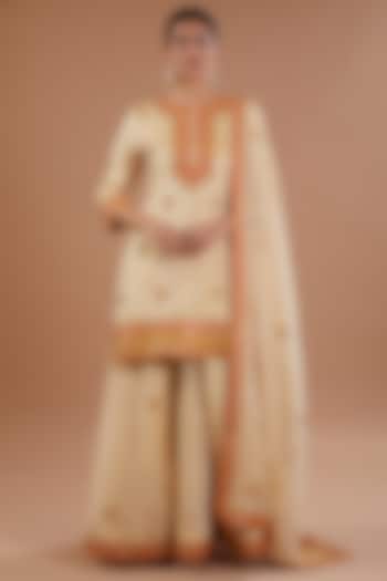 Golden Tissue Marori Embroidered Wedding Sharara Set by SURBHI SHAH at Pernia's Pop Up Shop