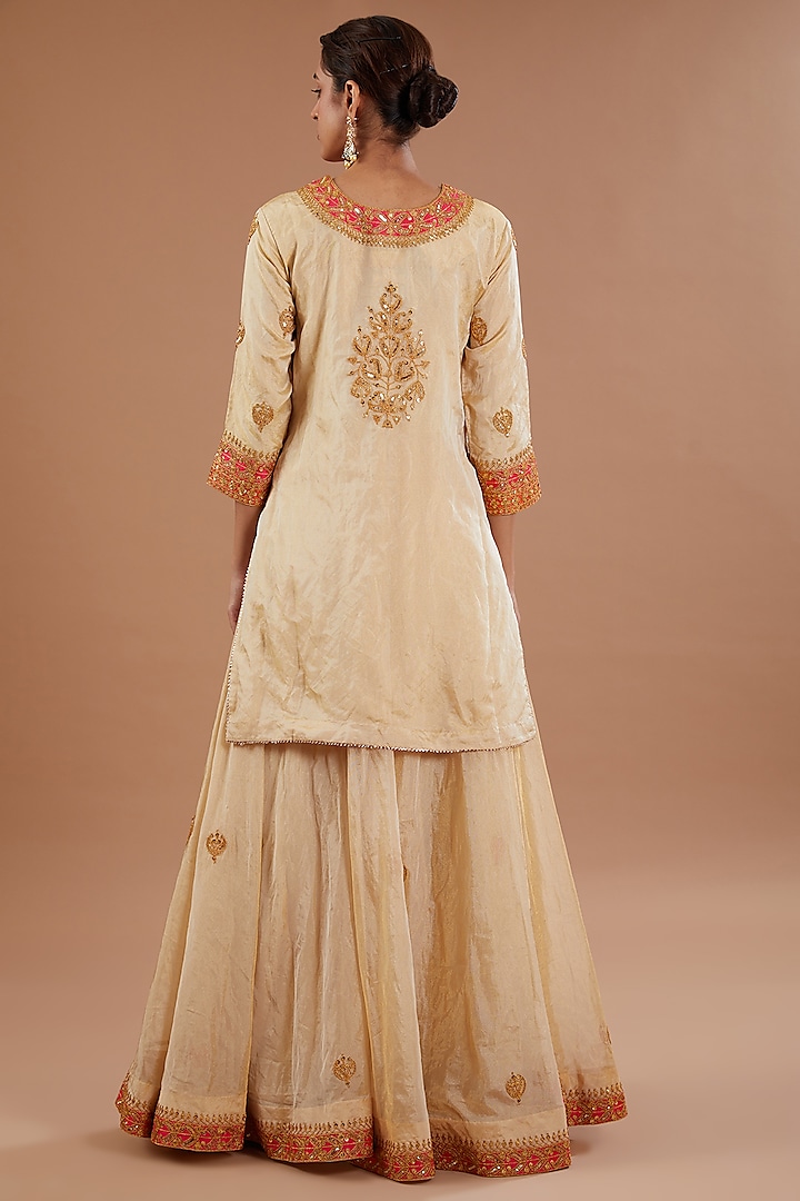 Golden Tissue Marori Embroidered Sharara Set by SURBHI SHAH at