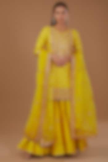 Yellow Pure Spun Silk Sharara Set by SURBHI SHAH at Pernia's Pop Up Shop