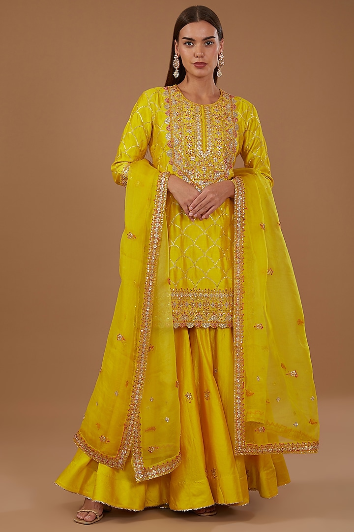 Yellow Pure Spun Silk Sharara Set by SURBHI SHAH at Pernia's Pop Up Shop