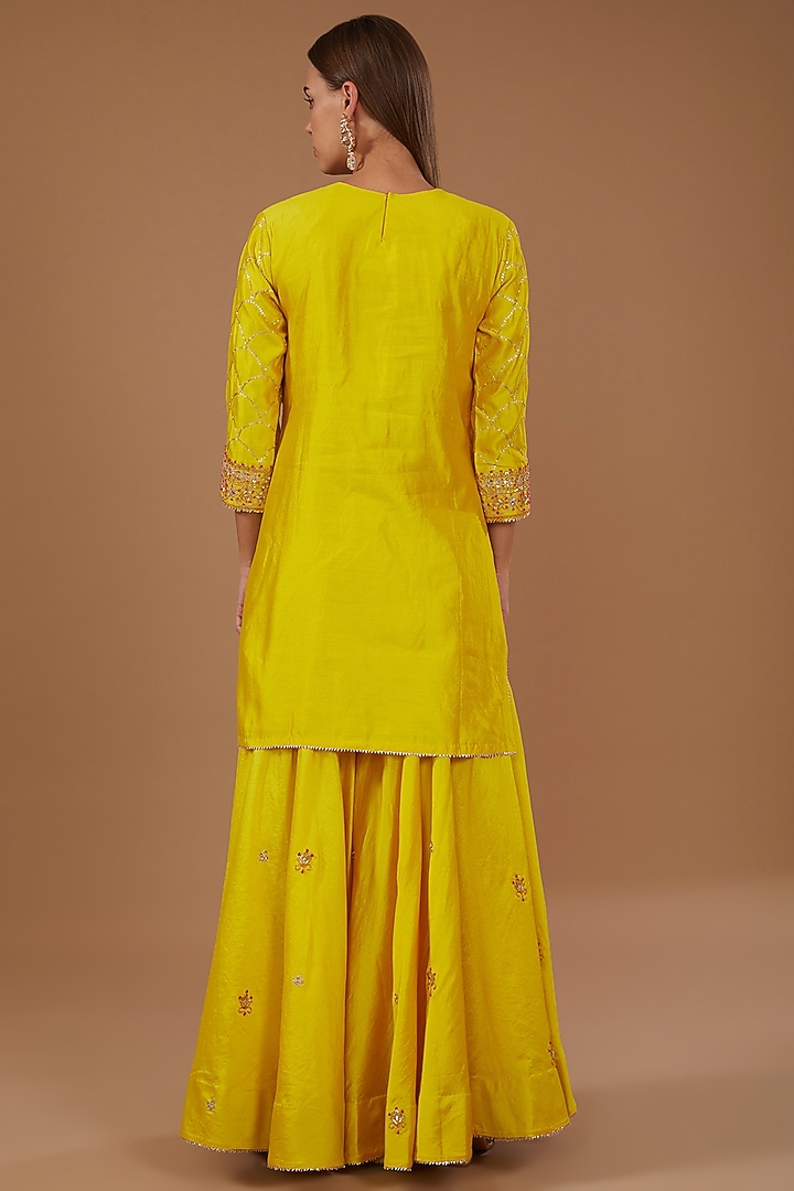 Yellow Pure Spun Silk Wedding Sharara Set by SURBHI SHAH at Pernia's Pop Up Shop