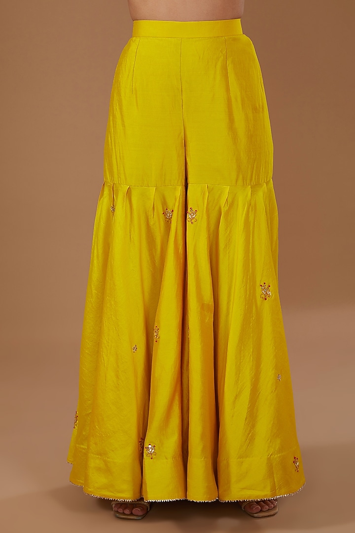 Yellow Pure Spun Silk Wedding Sharara Set by SURBHI SHAH at Pernia's Pop Up Shop