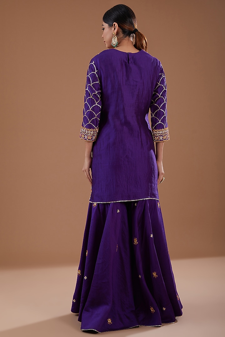 Purple Pure Spun Silk Sequins & Marori Kurta Set by SURBHI SHAH at Pernia's Pop Up Shop