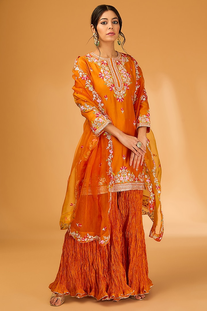 Orange Crush Sharara Set by SURBHI SHAH at Pernia's Pop Up Shop