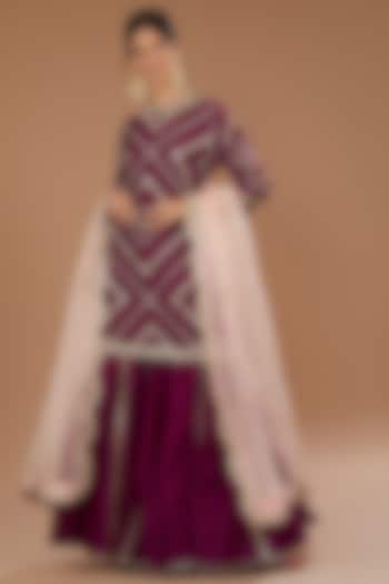 Magenta Pure Spun Silk Gota Patti Embroidered Wedding Sharara Set by SURBHI SHAH at Pernia's Pop Up Shop