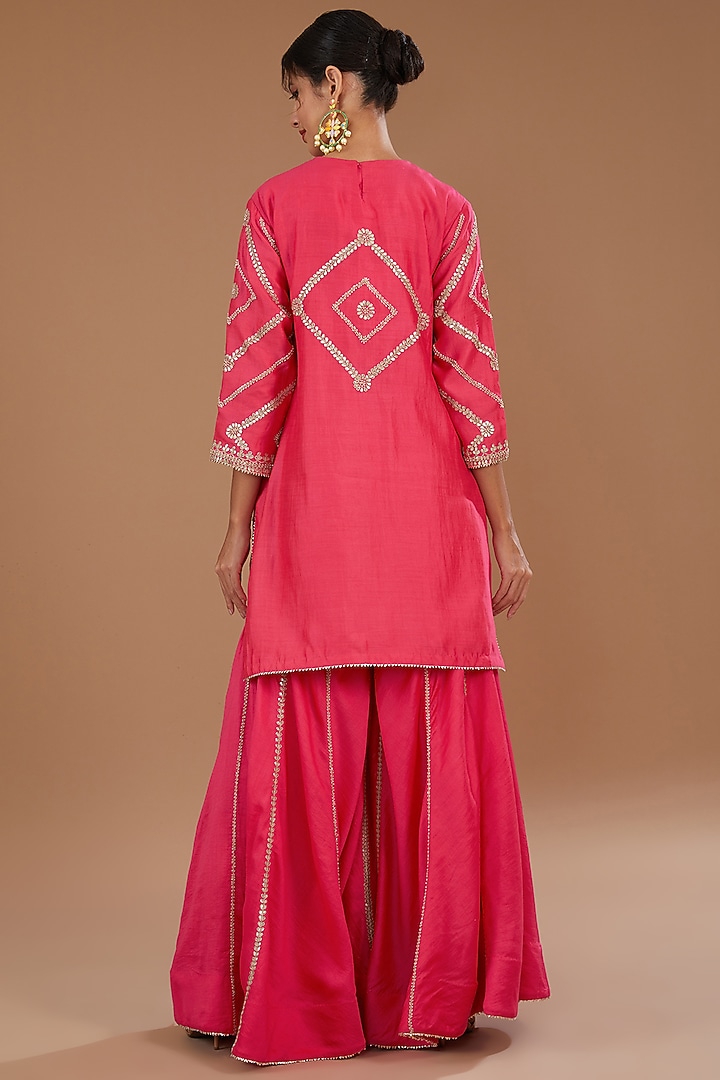 Red Pure Spun Silk Gota Patti Embroidered Wedding Sharara Set by SURBHI SHAH at Pernia's Pop Up Shop