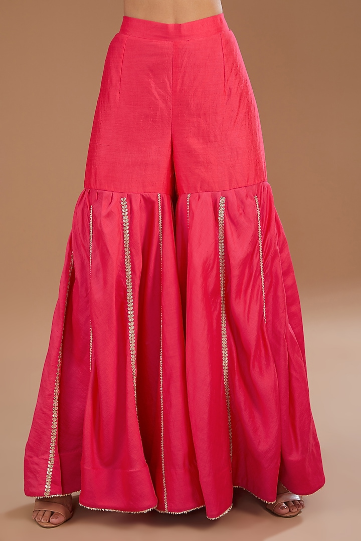 Red Pure Spun Silk Gota Patti Embroidered Wedding Sharara Set by SURBHI SHAH at Pernia's Pop Up Shop
