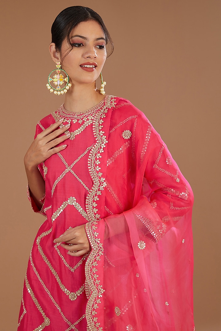Red Pure Spun Silk Gota Patti Embroidered Wedding Sharara Set by SURBHI SHAH at Pernia's Pop Up Shop